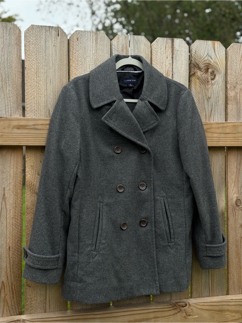 Lands' End Wool Double-Breasted Peacoat Women’s size 12 Charcoal Outerwear